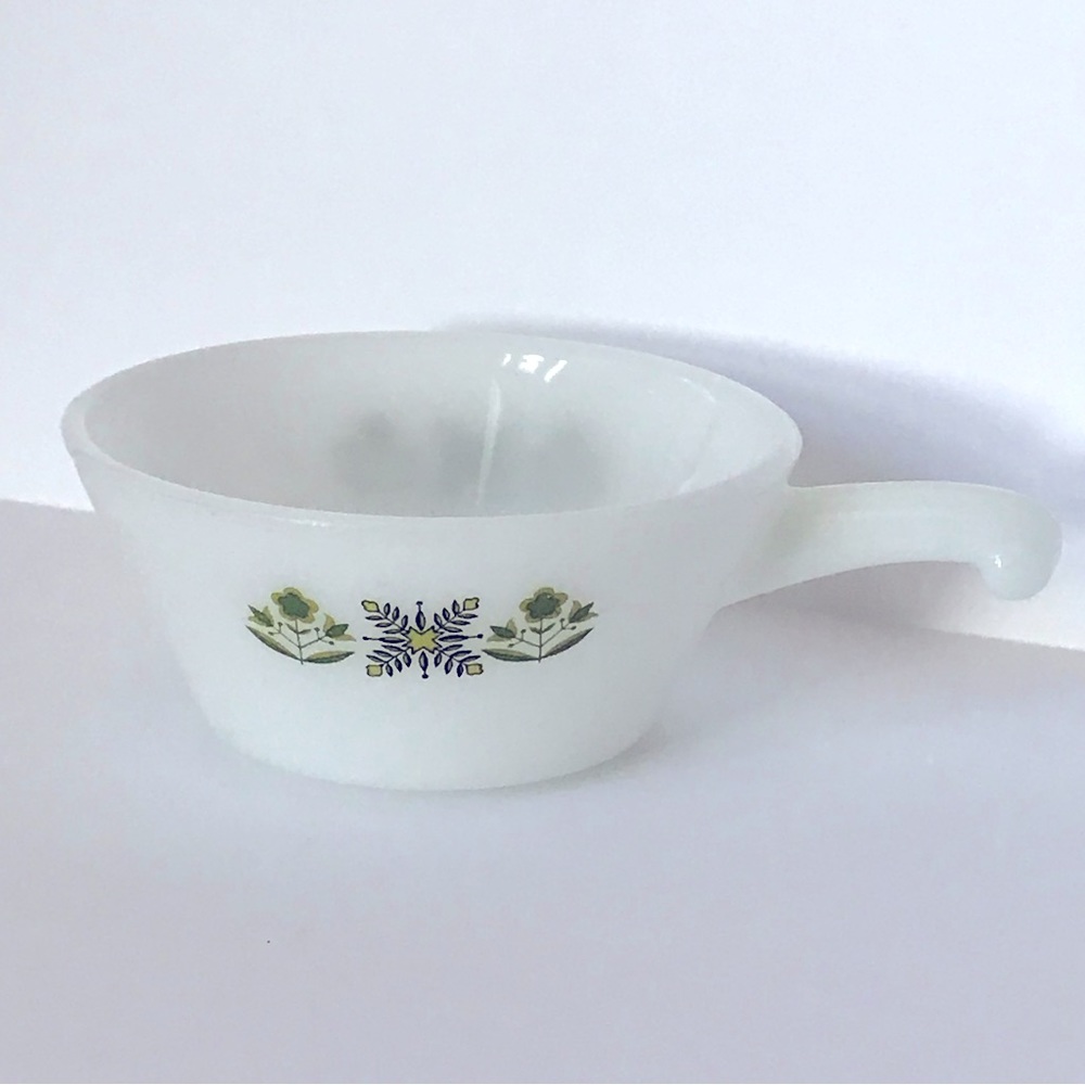 Anchor Hocking Fire King Milk Glass Meadow Green Bar Handle Soup Bowl 70s